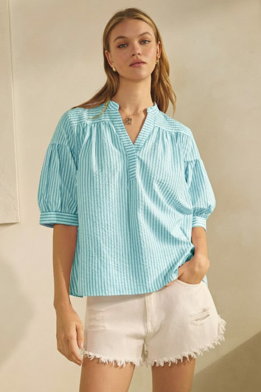 Oddi Curvy Stripe Blouse w/Banded Split Neckline – Sage Boutique
