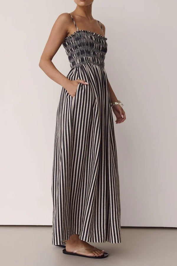 Sundayup Striped Smocked Maxi Dress