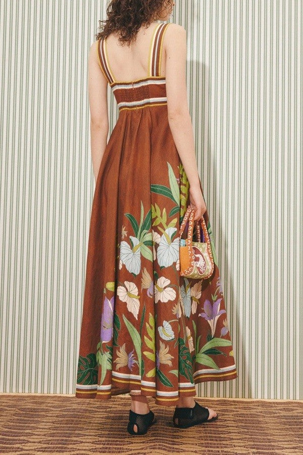 Sundayup Floral Print Twist Front Linen Dress