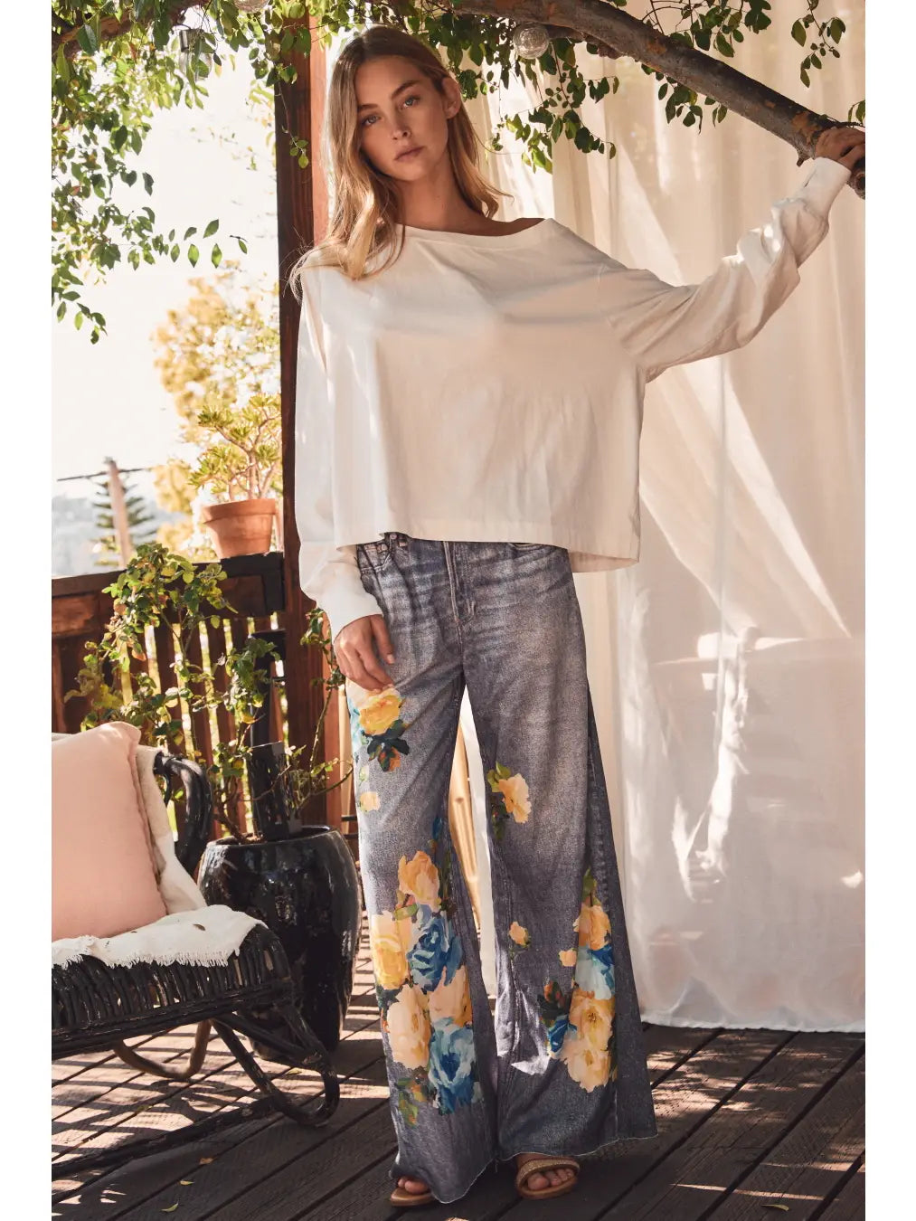 Oddi Floral Printed Faux Jeans