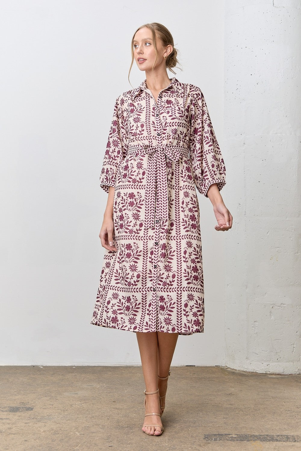 Polagram Plus Front Tie Pattern Shirt Dress