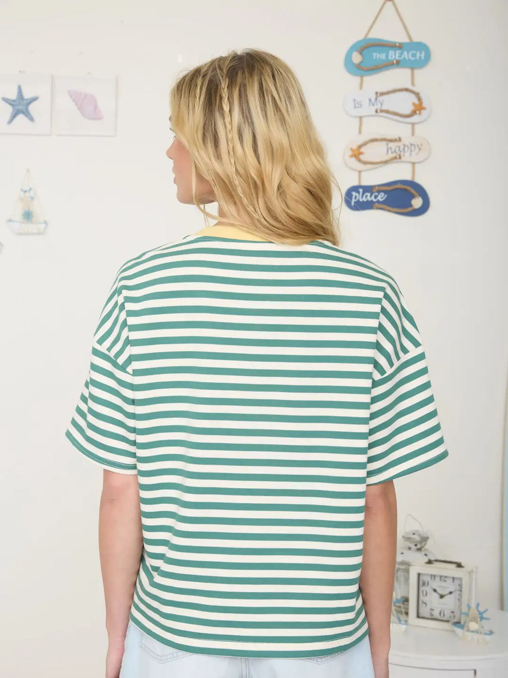 Blu Pepper Stripe Colorblock Detail Short Sleeve Knit T-Shirt