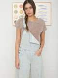 Blu Pepper Washed Short Sleeve Boxy Knit Top
