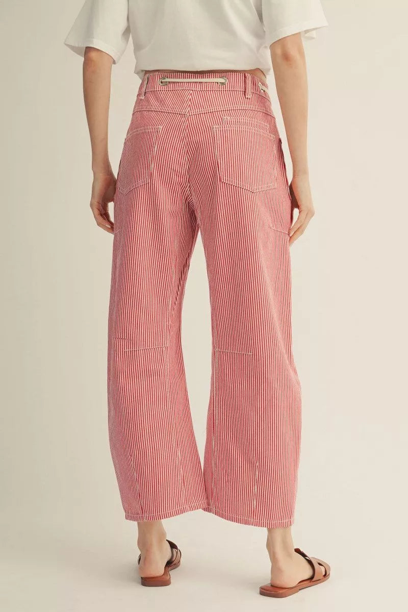 Jodifl Drawstring Waist Stripe Barrel Pants