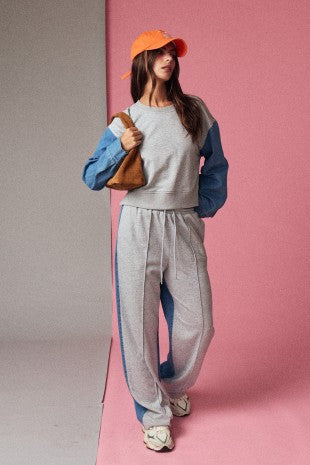 Papermoon Color Block Relaxed Fit Denim Pants Set