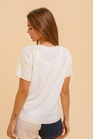 MB Texture Rib Short Sleeve Knit Top