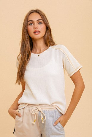 MB Texture Rib Short Sleeve Knit Top