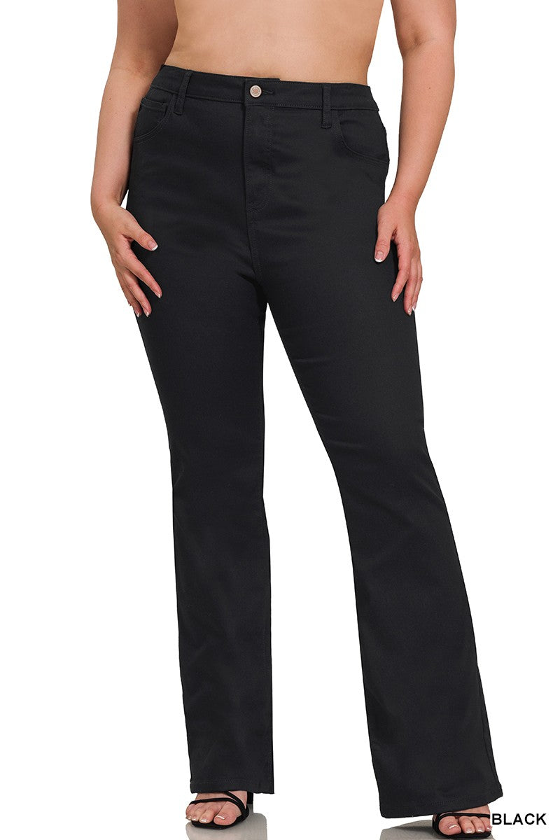 Zenana Plus High Rise Bootcut Color Denim Pants