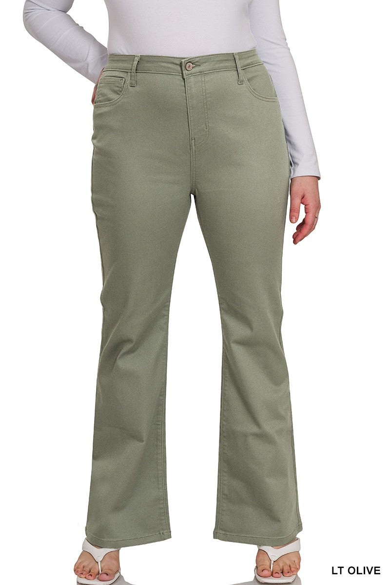 Zenana Plus High Rise Bootcut Color Denim Pants