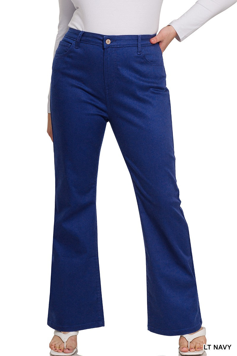 Zenana Plus High Rise Bootcut Color Denim Pants
