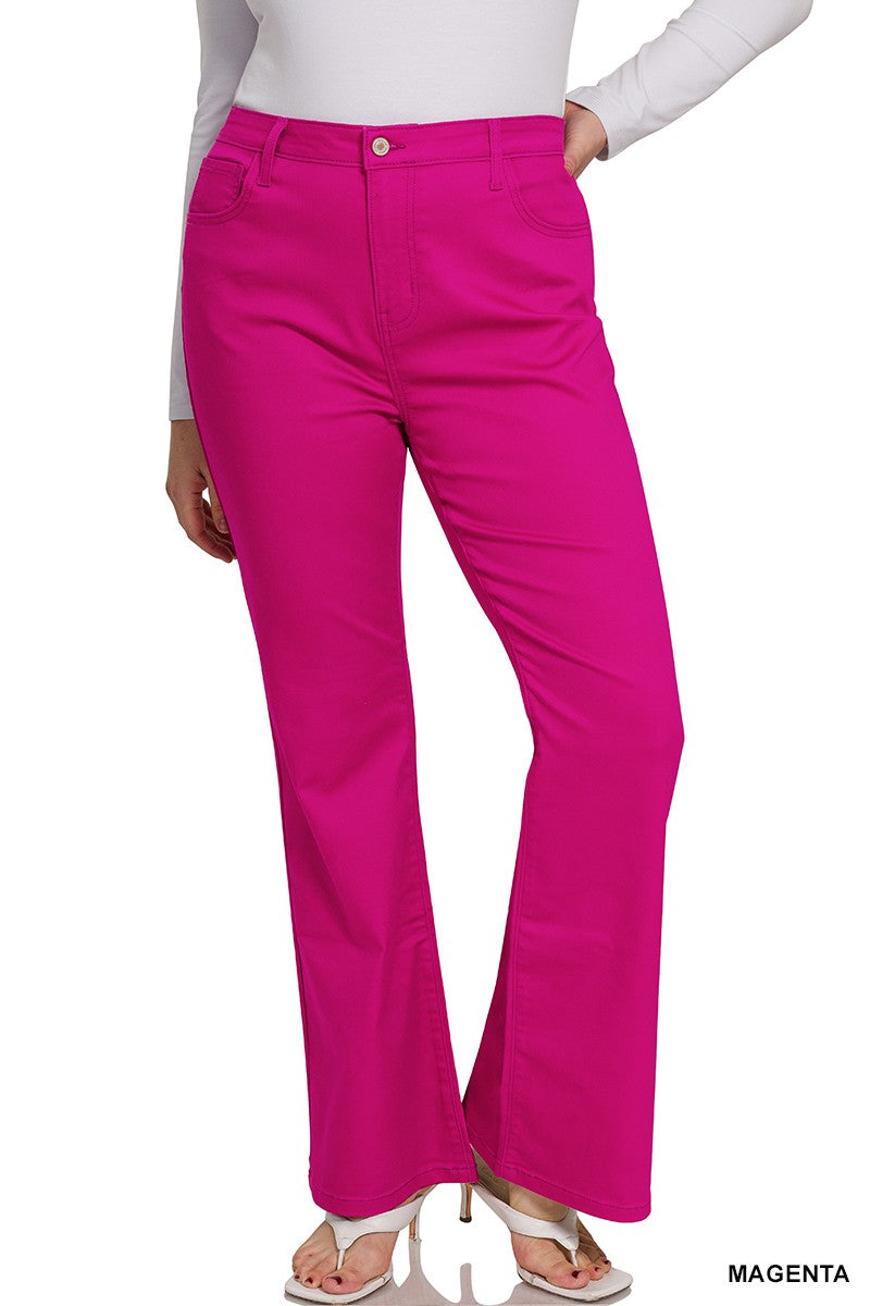 Zenana Plus High Rise Bootcut Color Denim Pants