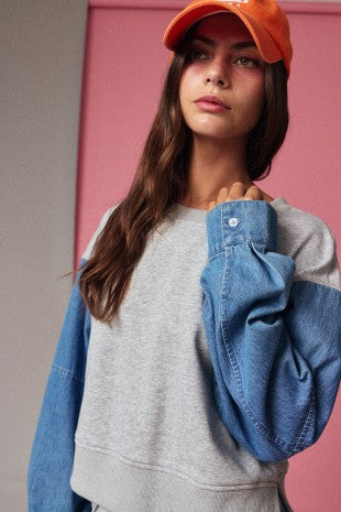 Papermoon Color Block Relaxed Fit Denim Pants Set