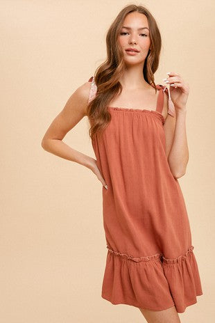 MB Soft Linen Ruffle Tank Mini Dress