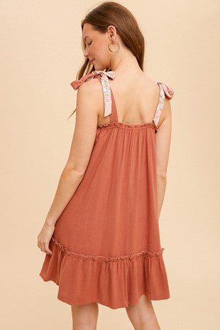 MB Soft Linen Ruffle Tank Mini Dress