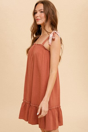 MB Soft Linen Ruffle Tank Mini Dress