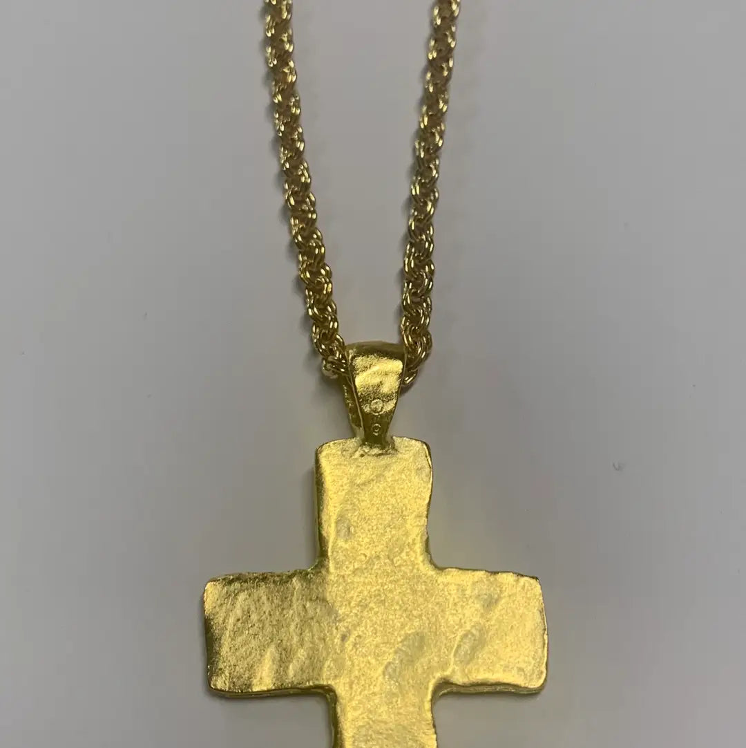 Chunky hammered Cross Pendant Necklace 32"