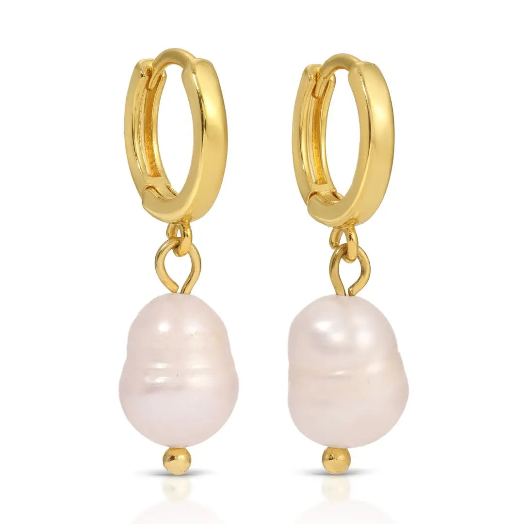 Splendid Iris Small Pearl Huggie Earrings