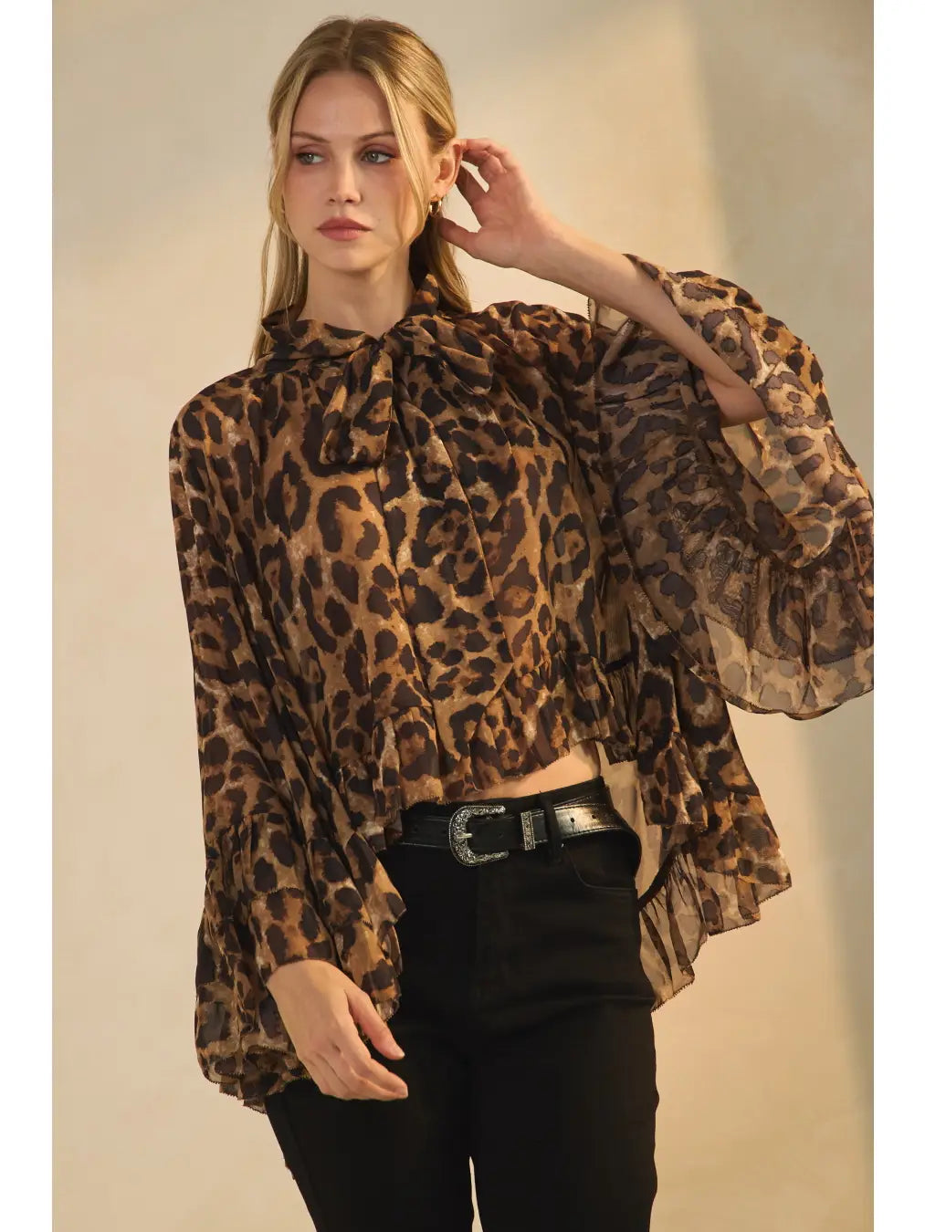 Oddi Leopard Printed Chiffon Blouse
