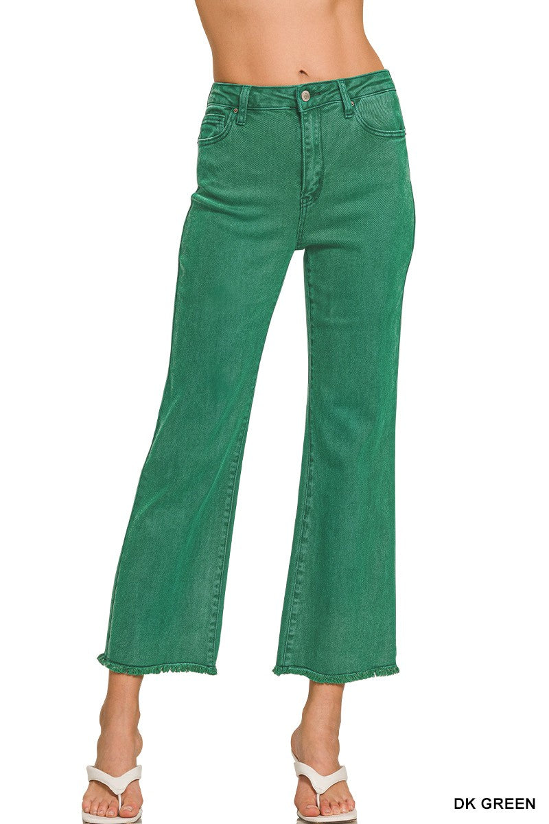 Acid Washed High Waist Frayed Hem Bootcut Pants