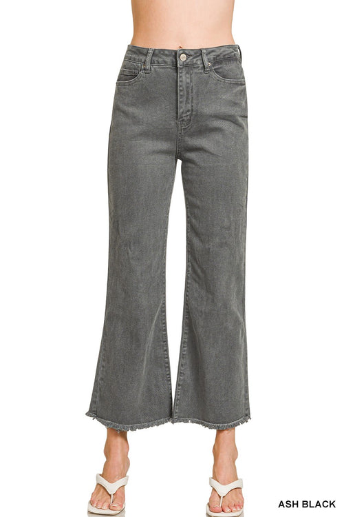 Acid Washed High Waist Frayed Hem Bootcut Pants