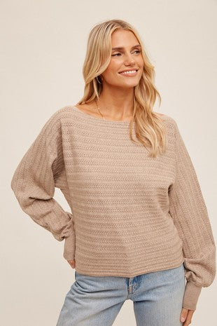 MB Boatneck Pointelle Dolman Sleeve Pullover
