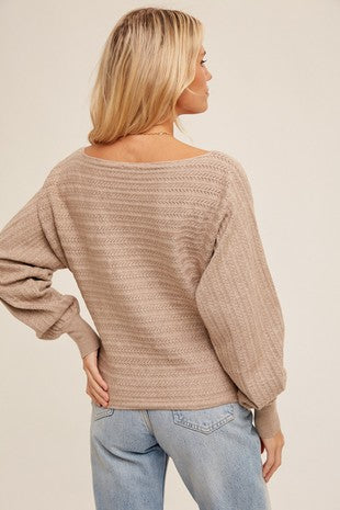 MB Boatneck Pointelle Dolman Sleeve Pullover