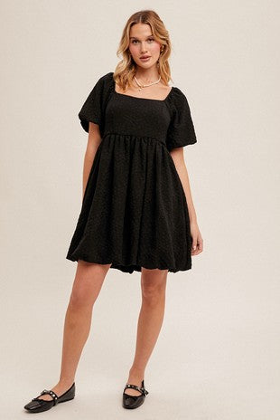MB Bubble Sleeve Textured Babydoll Dress