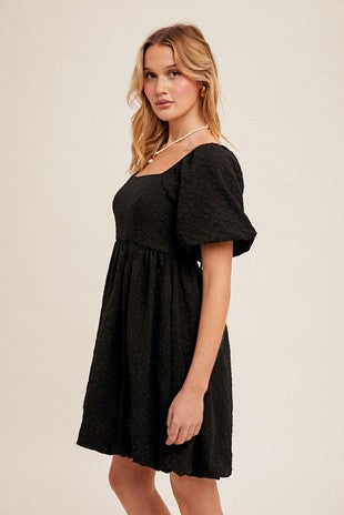 MB Bubble Sleeve Textured Babydoll Dress