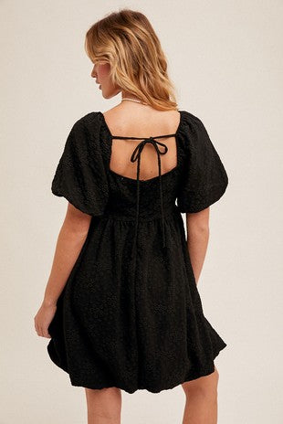 MB Bubble Sleeve Textured Babydoll Dress