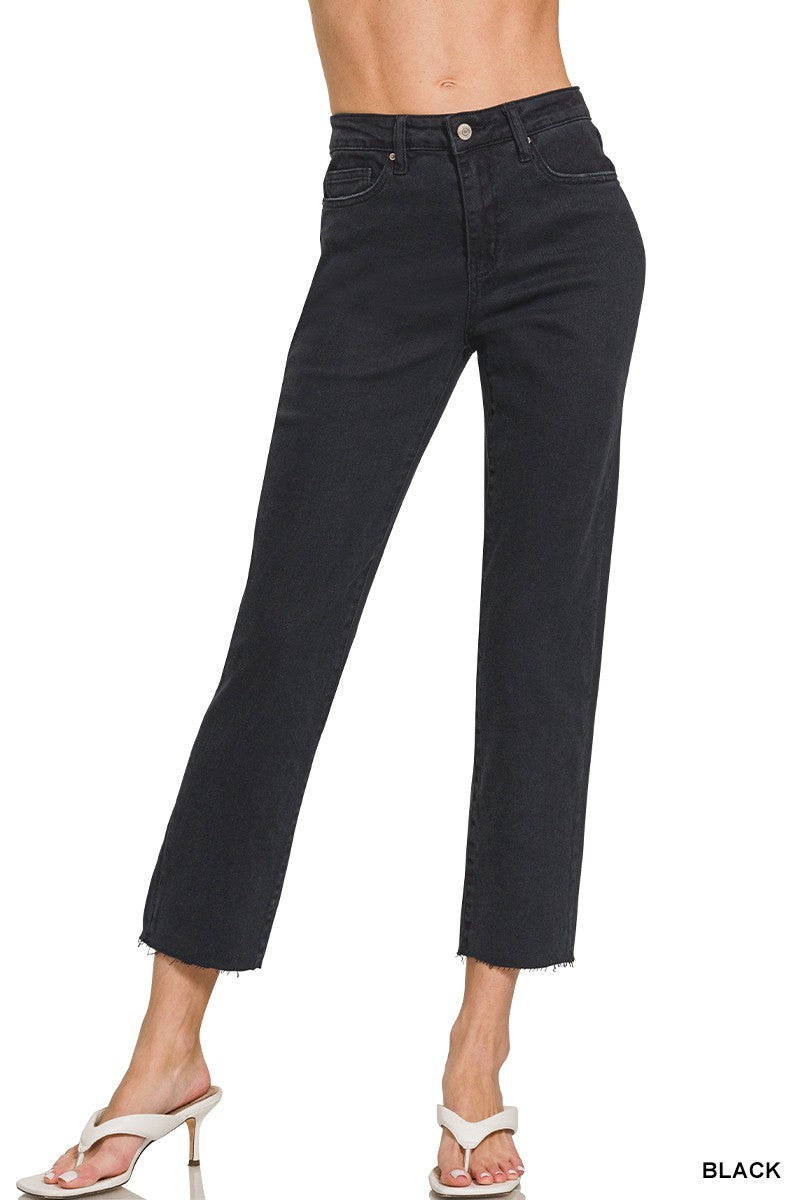 Zenana Acid washed High Waist Crop Straight Pants