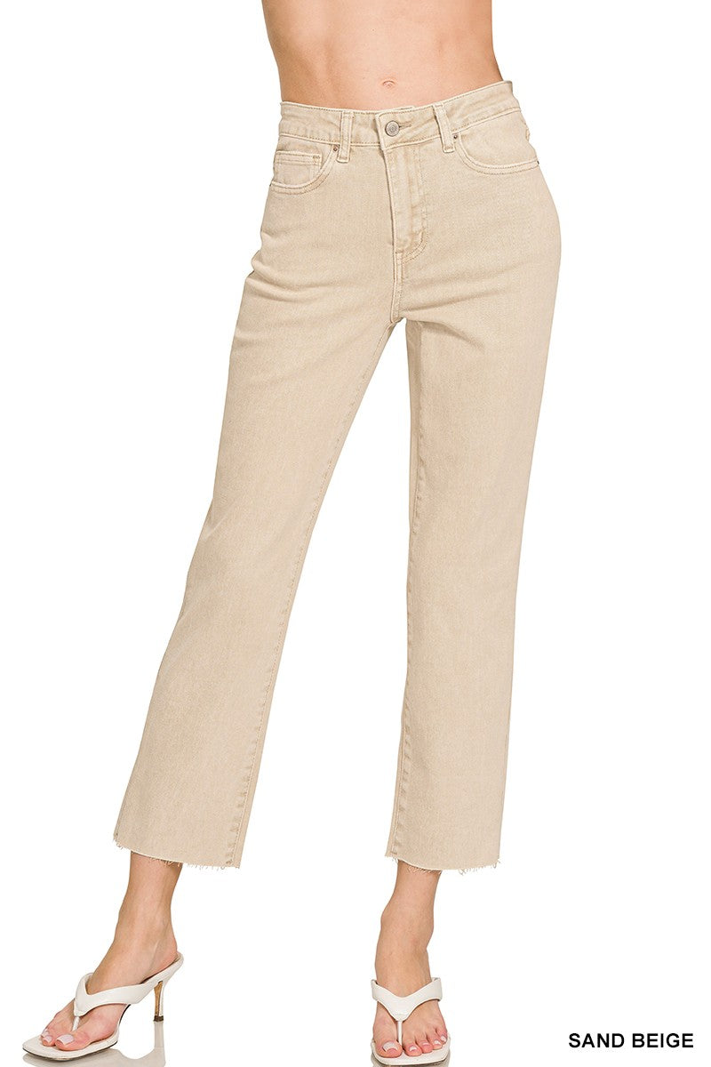 Zenana Acid washed High Waist Crop Straight Pants