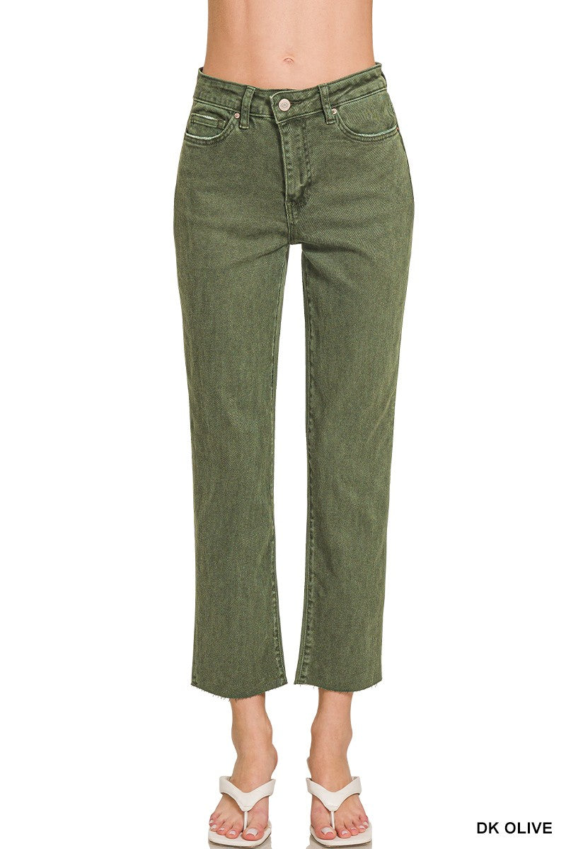 Zenana Acid washed High Waist Crop Straight Pants