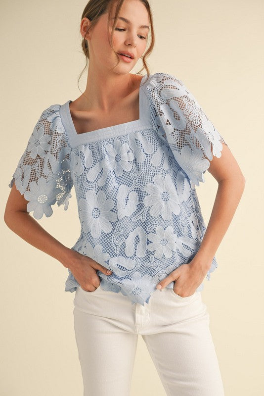 Jodifl Floral Crochet Squared Neck Top