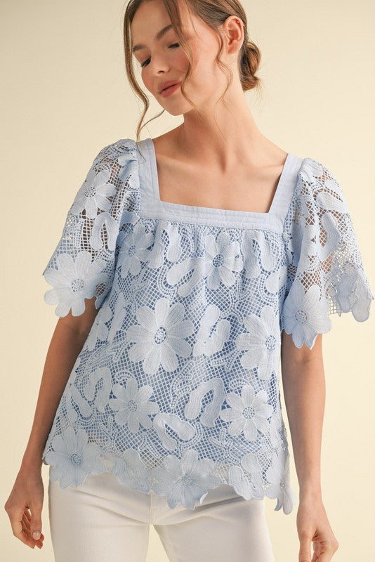 Jodifl Floral Crochet Squared Neck Top