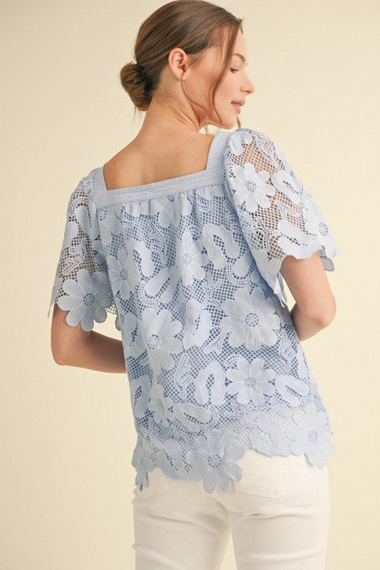 Jodifl Floral Crochet Squared Neck Top