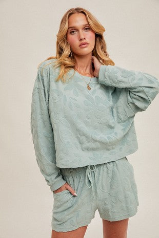 MB Floral Terry Textured Sweatshirt Pullover