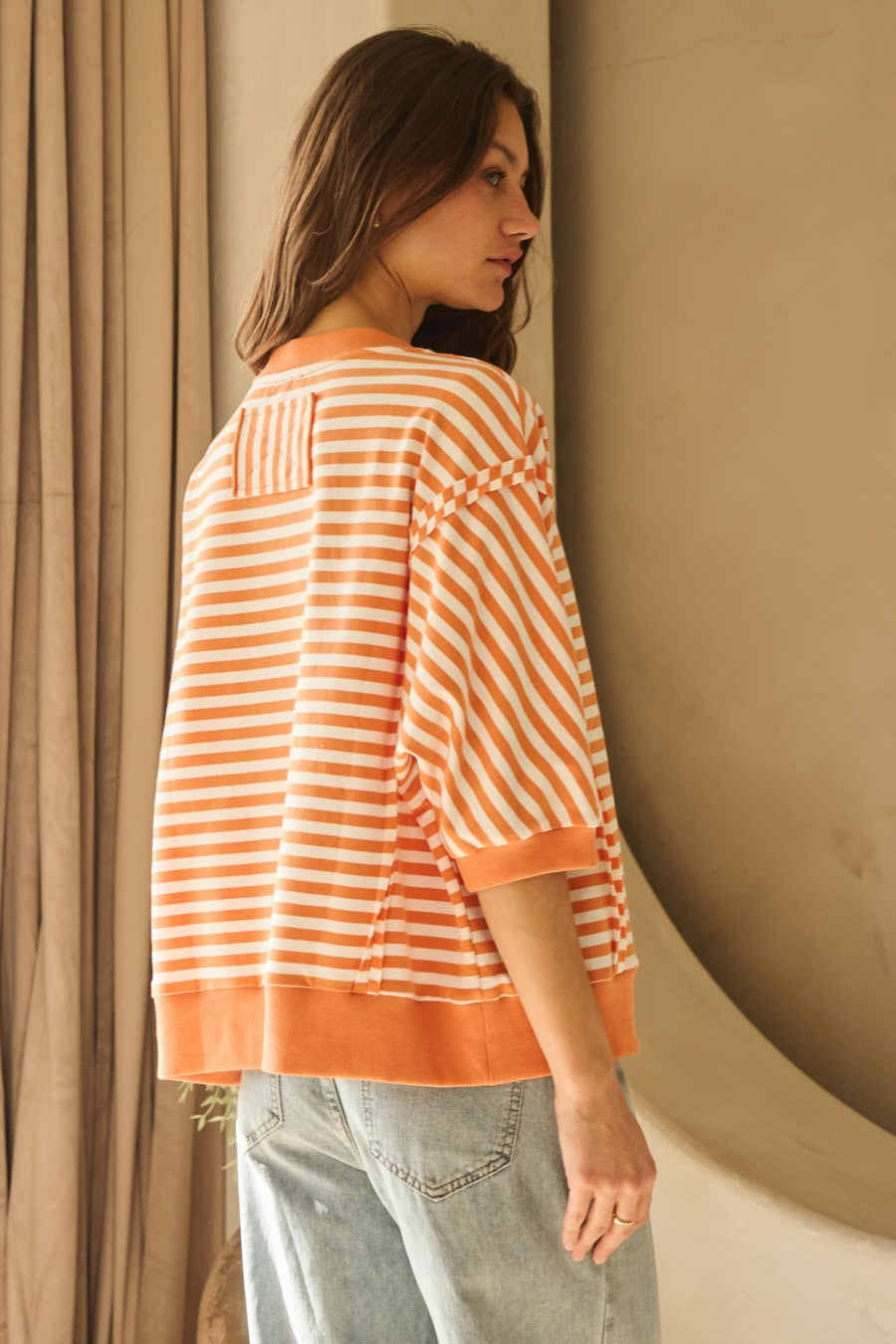 Oddi Curvy Striped Knit Top w/ Seam Detail