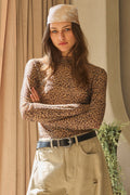 Oddi Curvy Animal Printed Mock Neck Mesh Top