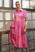 JJ Plus Short Sleeve Button Down Midi Dress