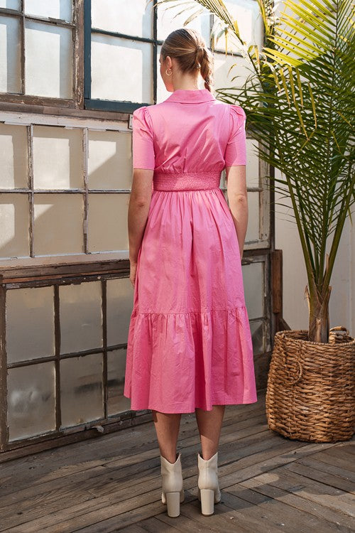 JJ Plus Short Sleeve Button Down Midi Dress