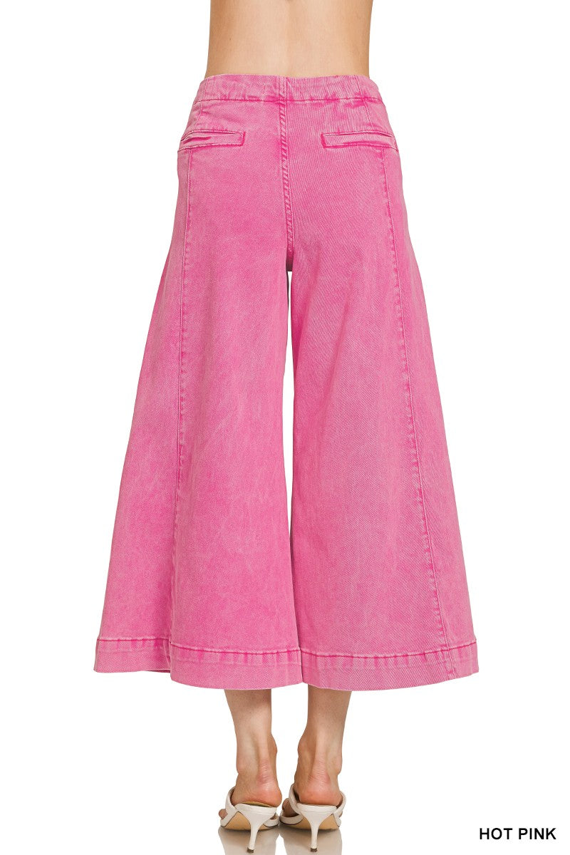 Zenana High Rise Cropped Gaucho Denim Pants