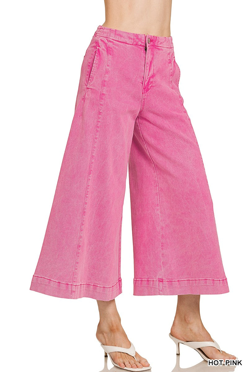 Zenana High Rise Cropped Gaucho Denim Pants
