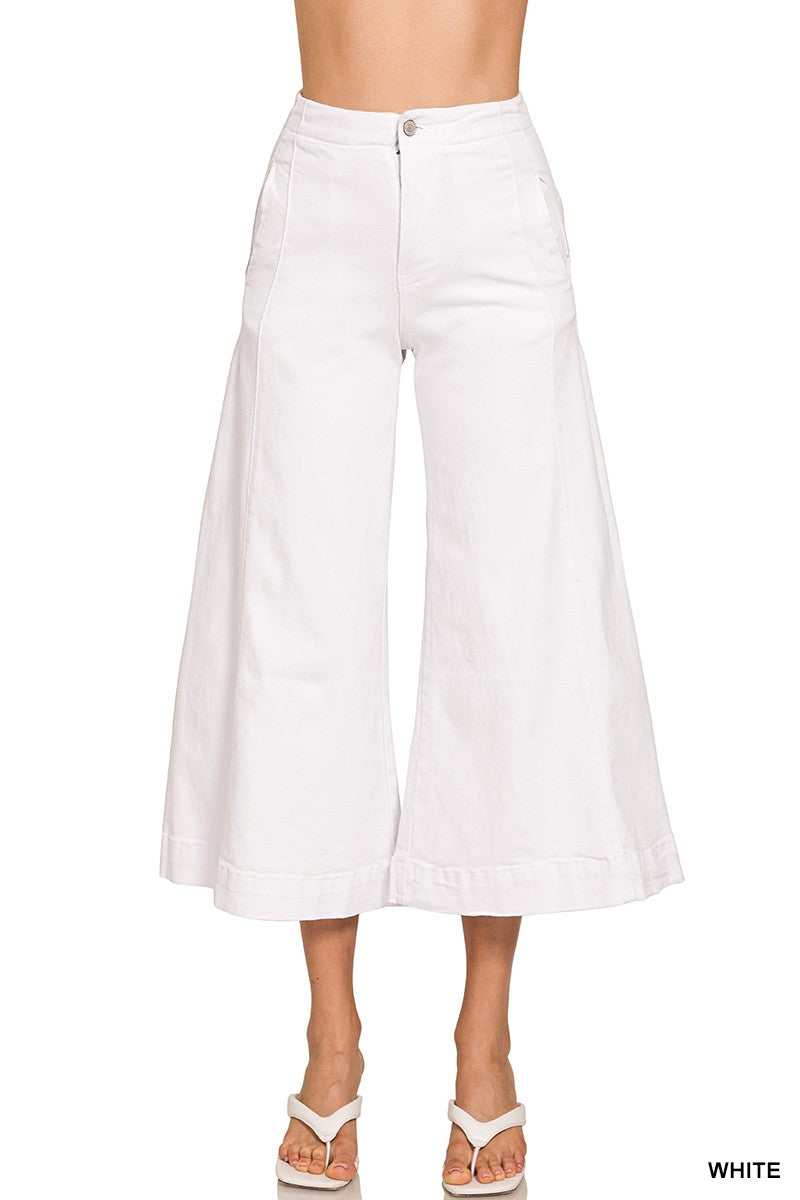 Zenana High Rise Cropped Gaucho Denim Pants