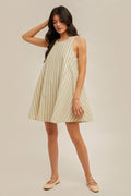 MB Cutout Back Buttons Detailed Stripe Swing Dress