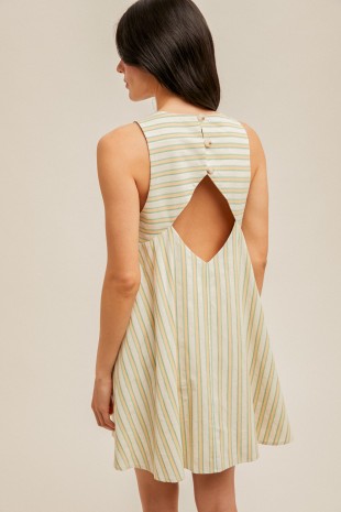 MB Cutout Back Buttons Detailed Stripe Swing Dress