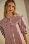 Oddi Curvy Mini Shirt Dress w/Oversized Ruffle