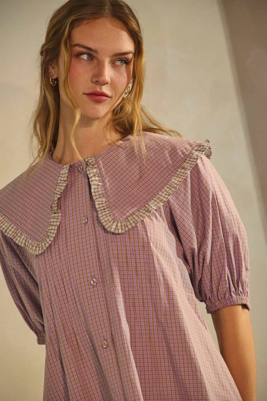Oddi Curvy Mini Shirt Dress w/Oversized Ruffle