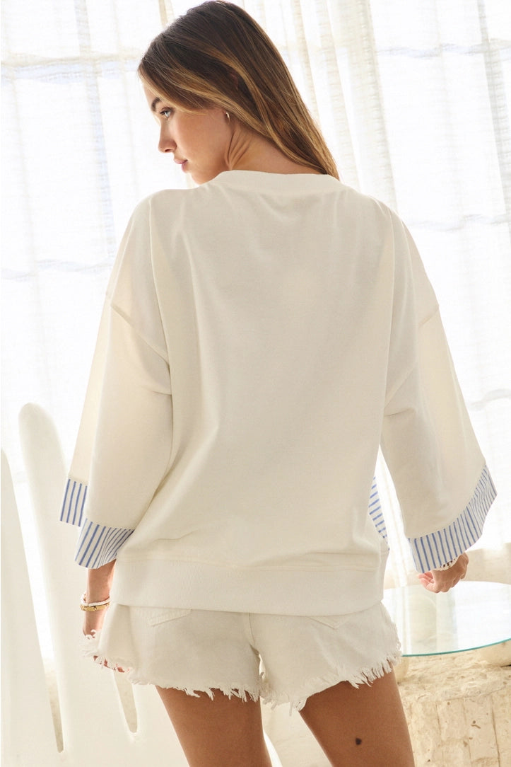 Oddi Sailboat Graphic Sweatshirt Stripe Sleeve