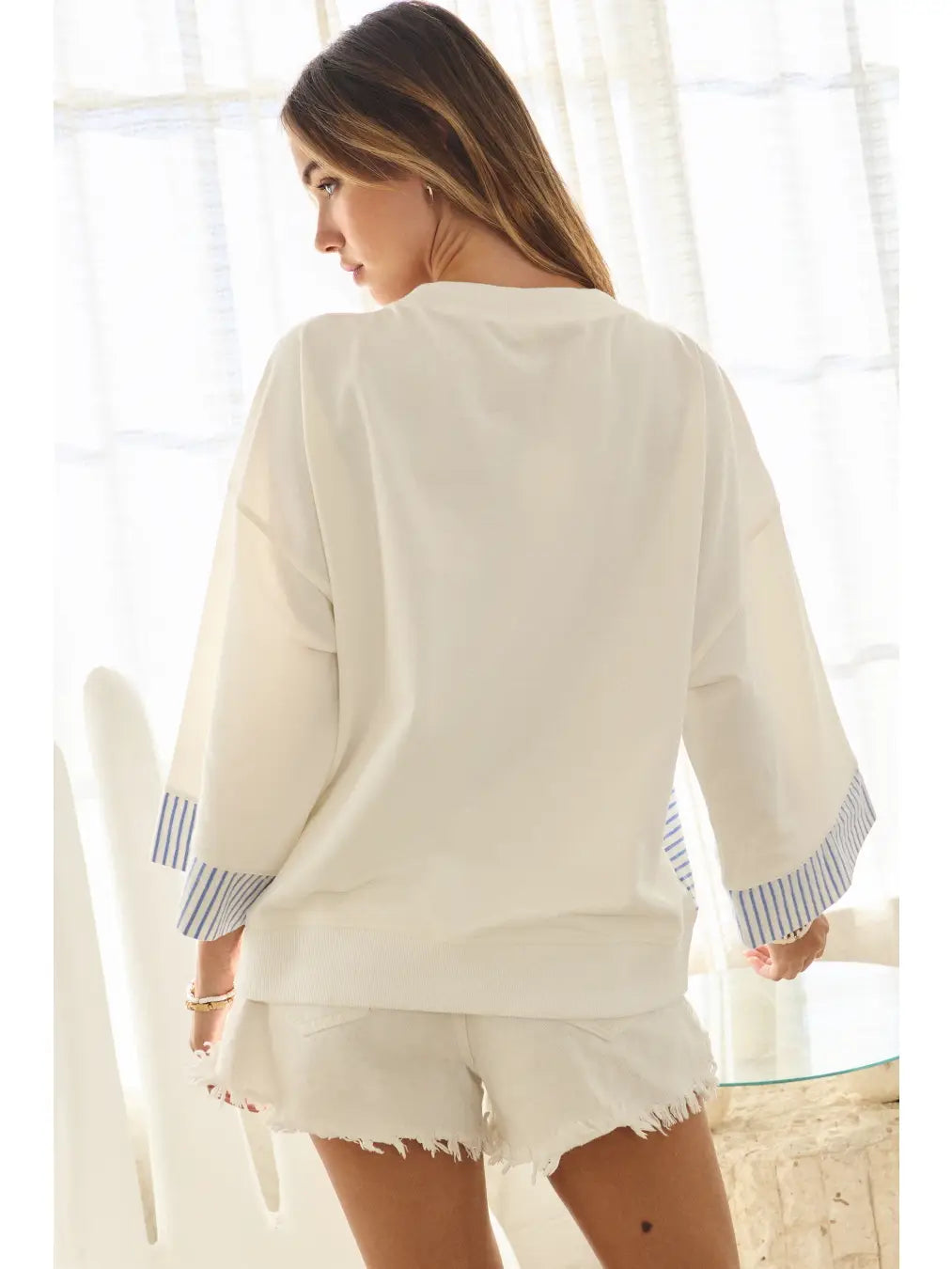 Oddi Sailboat Graphic Sweatshirt Stripe Sleeve Plus
