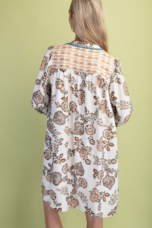 Gigio Mixed Print Tassel Neck Tie V-Neck Dress